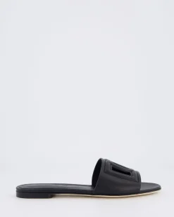 Dames Leren slide met DG logo Zwart