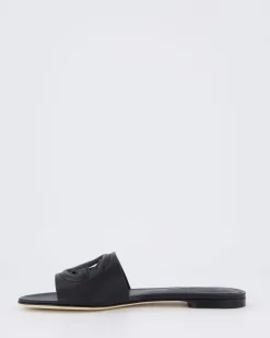 Dames Leren slide met DG logo Zwart