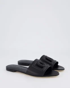 Dames Leren slide met DG logo Zwart
