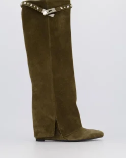 Dames Studded Leather Wedge Boot