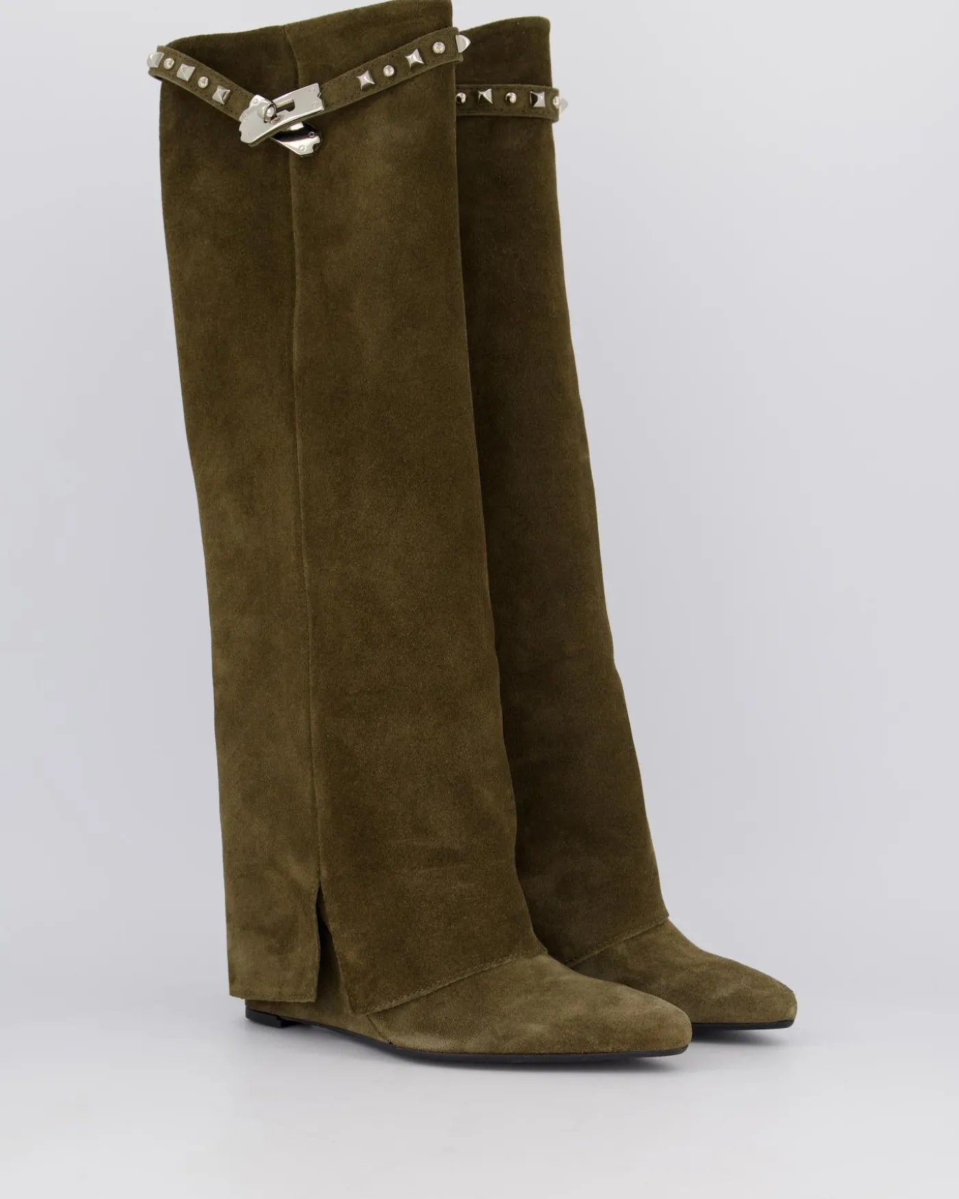Dames Studded Leather Wedge Boot