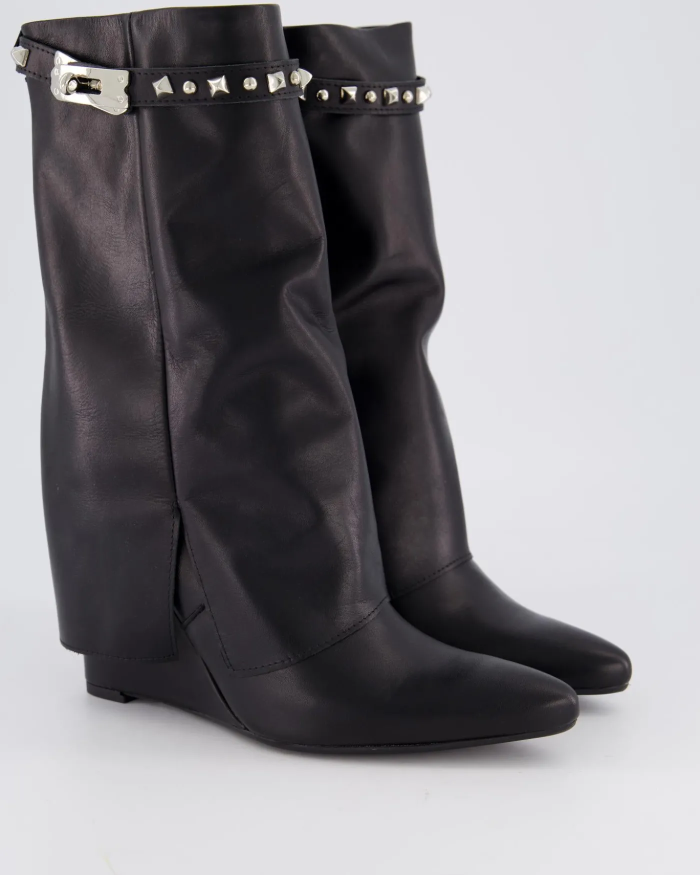 Dames Studded Leather Wedge Boot