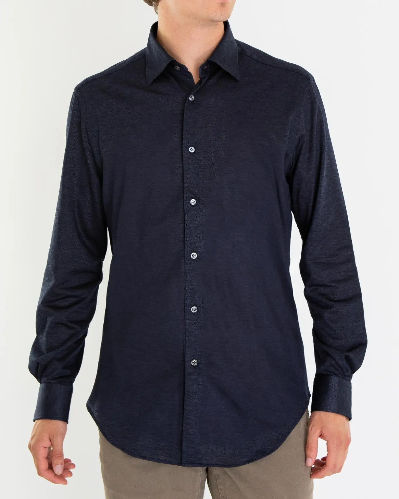 Heren Buttoned Knitshirt Blauw