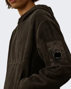 Heren Corduroy Zip Hooded Groen