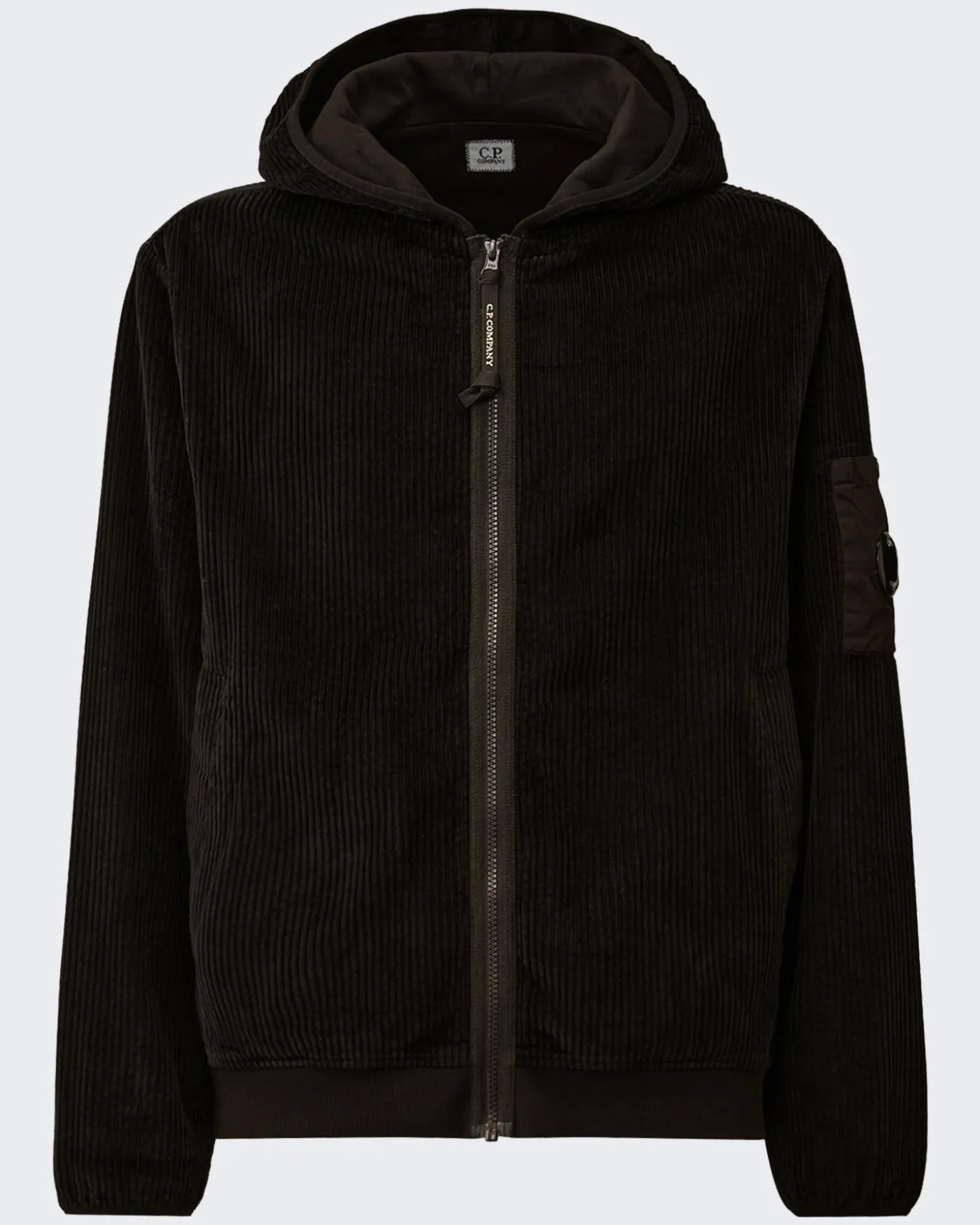 Heren Curduroy Zip Hooded Zwart