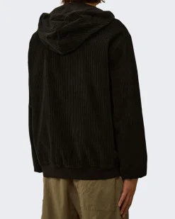 Heren Curduroy Zip Hooded Zwart