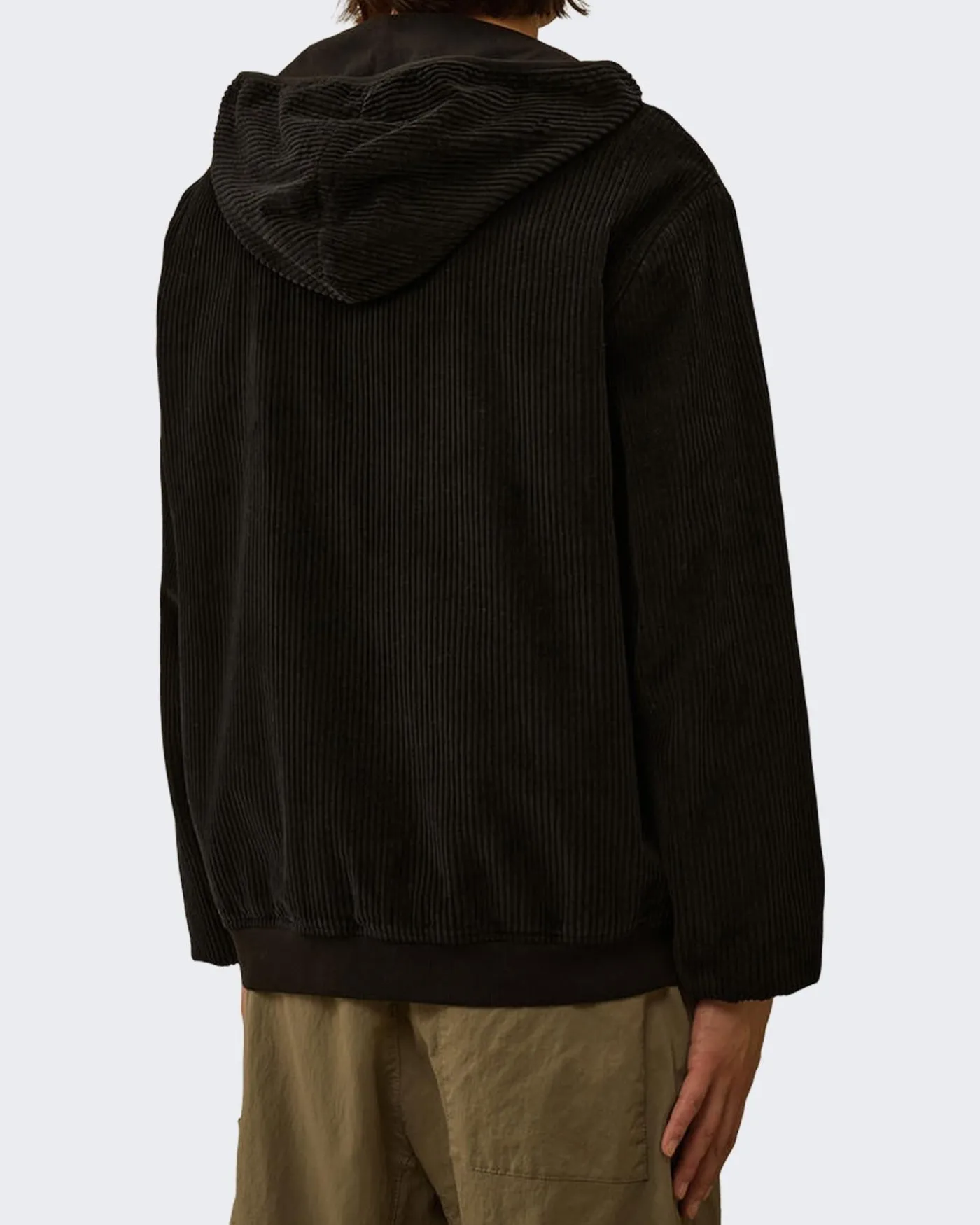 Heren Curduroy Zip Hooded Zwart
