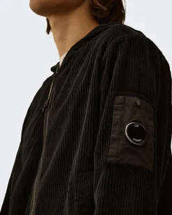 Heren Curduroy Zip Hooded Zwart