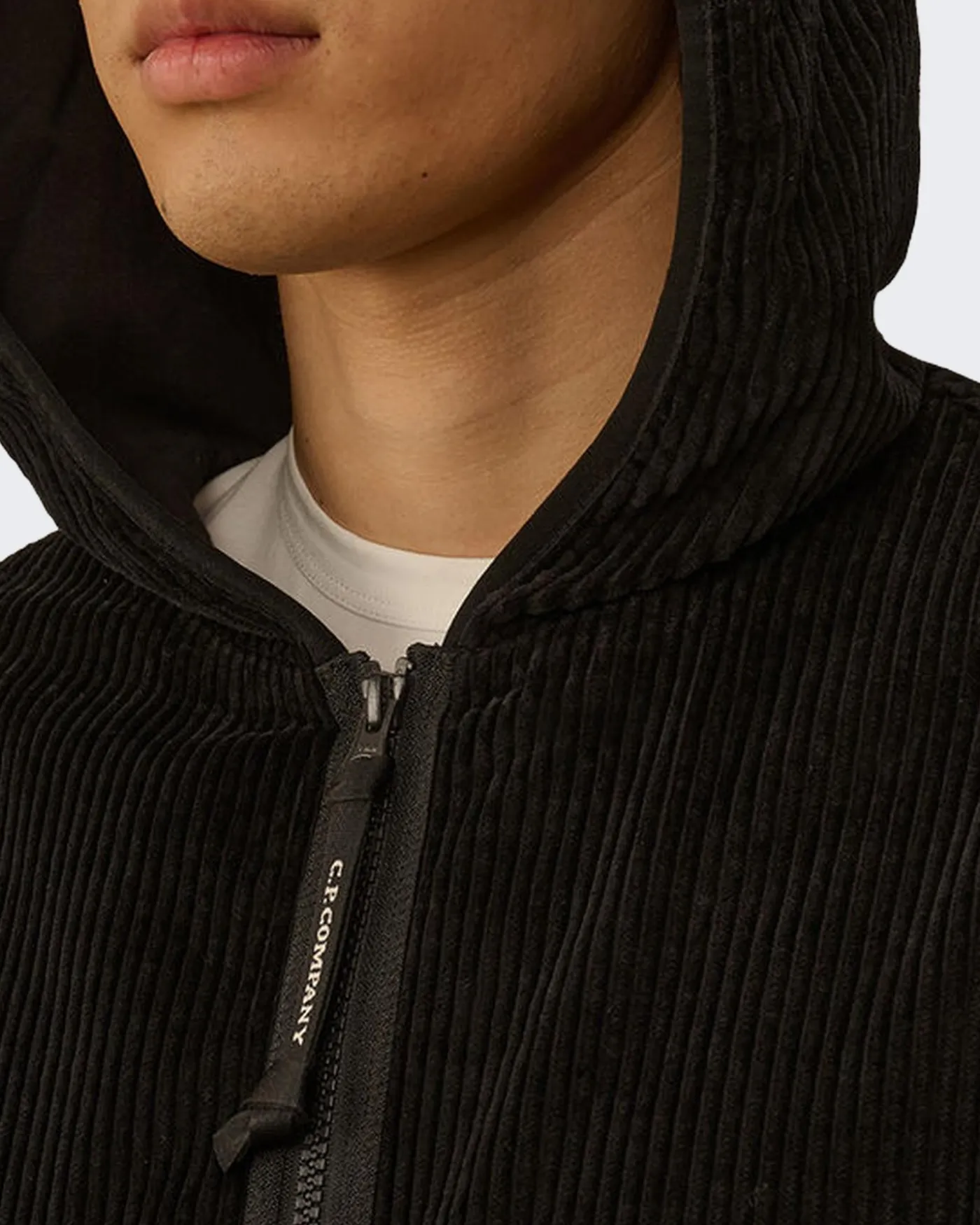 Heren Curduroy Zip Hooded Zwart