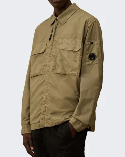 Heren Lens Zipped Overshirt Bruin