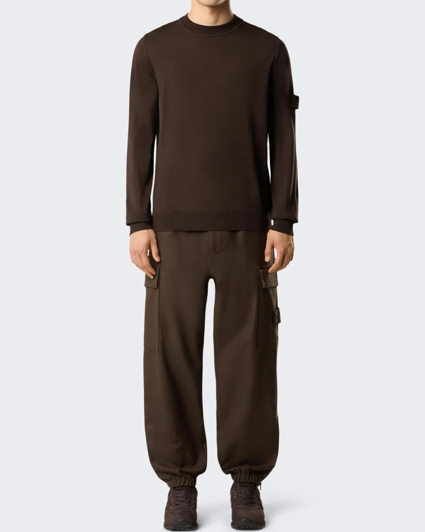 Heren Logo Patch Sweater Wool Bruin