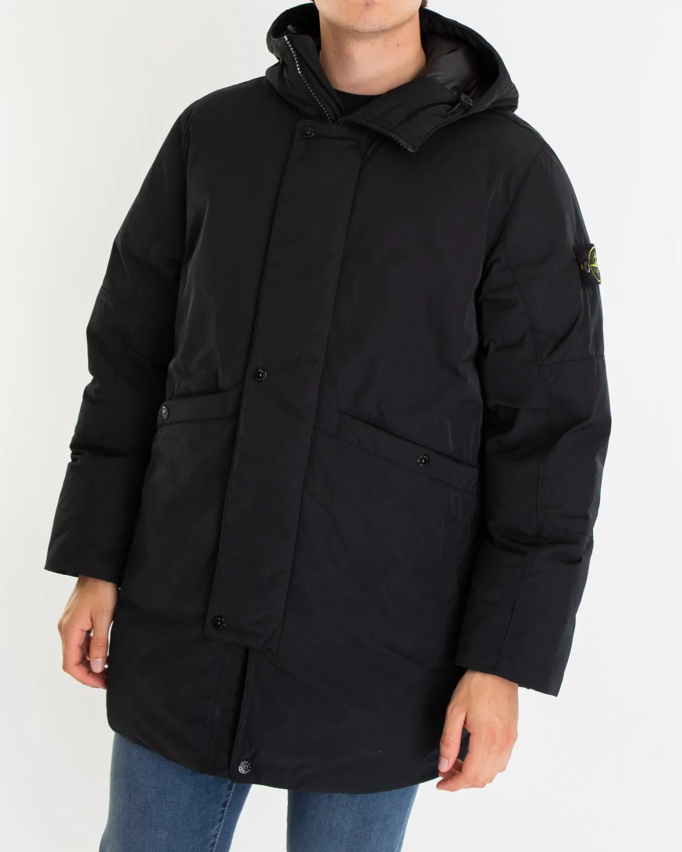 Heren Logopatch Long Parka Zwart