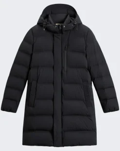 Heren Matt Stretch Long Puffer Zwart