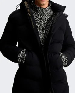 Heren Matt Stretch Long Puffer Zwart