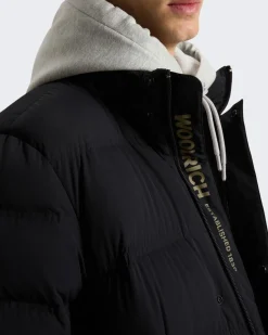 Heren Matt Stretch Long Puffer Zwart