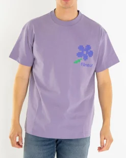 Heren Pixel Flower T-Shirt Paars