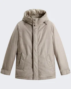 Heren Wool Silk Short Parka Beige