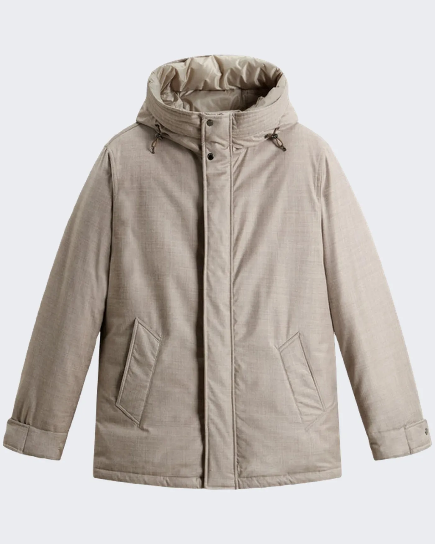 Heren Wool Silk Short Parka Beige