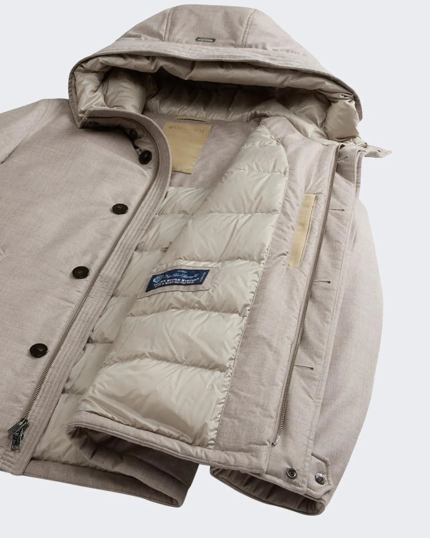 Heren Wool Silk Short Parka Beige